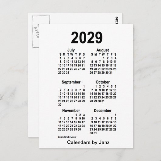 2029 Witte 6 maanden Mini Agenda van Janz Briefkaart (Voorkant / Achterkant)