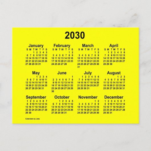 2030 Gele mini-kalender van Janz Briefkaart (Voorkant)