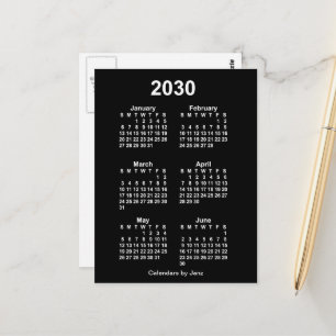 2030 Neon White 6 maanden Mini Calendar van Janz Briefkaart