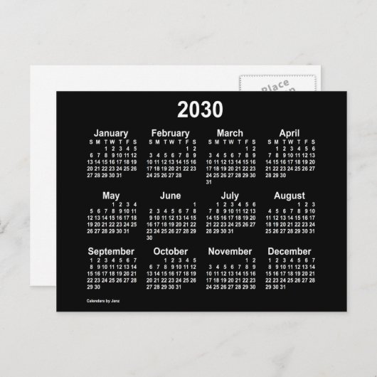 2030 Neon White Mini-kalender van Janz Briefkaart (Voorkant / Achterkant)