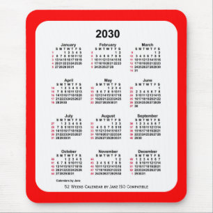2030 Red 52 weken ISO-kalender van Janz Two Tone Muismat