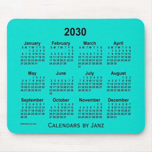2030 Turquoise Calendar van Janz Muismat (Voorkant)