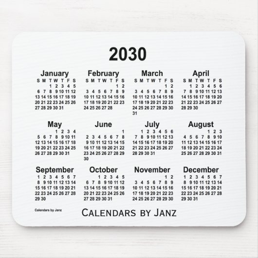 2030 White Calendar van Janz Muismat (Voorkant)