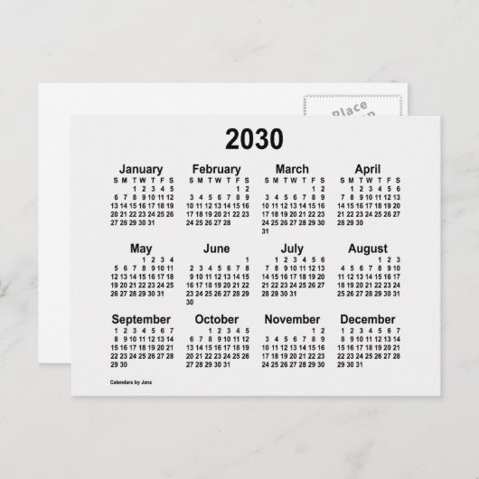 2030 White Smoke Mini Kalender van Janz Briefkaart (Voorkant / Achterkant)