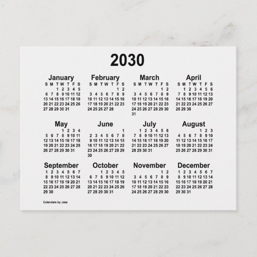 2030 White Smoke Mini Kalender van Janz Briefkaart (Voorkant)