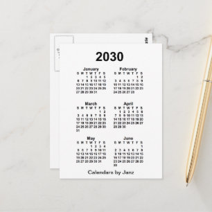 2030 Witte 6 Maanden Mini Kalender van Janz Briefkaart