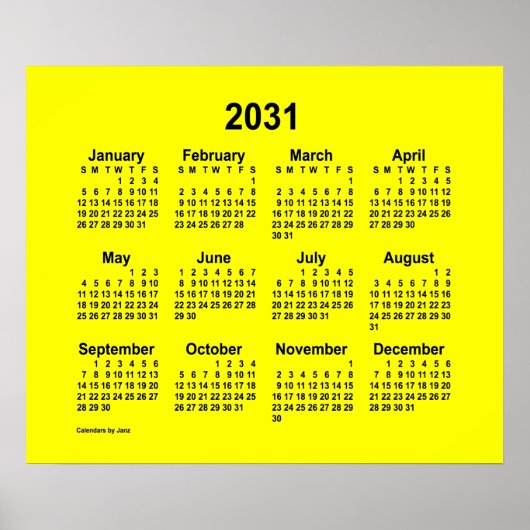 2031 Gele Kalender van Janz Print (Voorkant)
