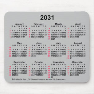 2031 Silver 52 weken ISO-kalender door Janz Muismat