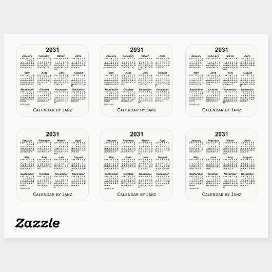 2031 White Calendar van Janz Square Sticker (Vel)