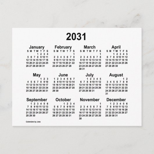 2031 White Mini-kalender van Janz Briefkaart (Voorkant)
