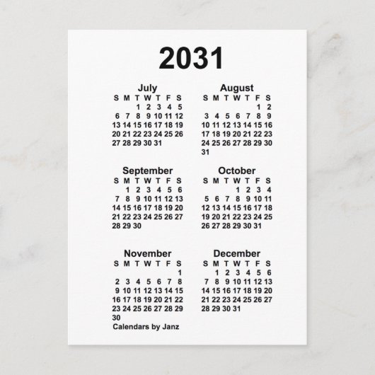 2031 Witte 6 maanden Mini Agenda van Janz Briefkaart (Voorkant)