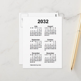 2032 Witte 6 Maanden Mini Kalender van Janz Briefkaart