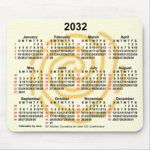 2032 Zonnedagen 52 weken ISO-kalender door Janz Muismat