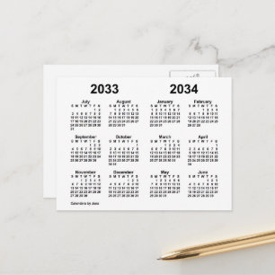 2033-2034 Witte schooljaar kalender door Janz Briefkaart