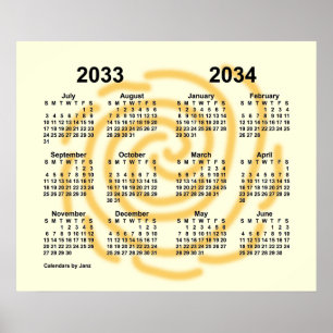 2033-2034 Zonnige Dagen Schooljaar Kalender van Ja Poster