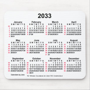 2033 Witte 52 weken ISO-kalender door Janz Muismat