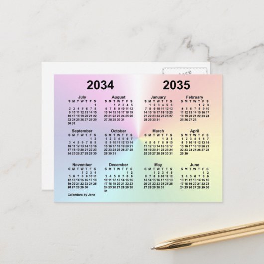 2034-2035 Regenboogwolk Schoolkalender door Janz Briefkaart (Voorkant / Achterkant in situ)