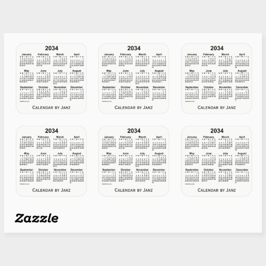 2034 White Calendar van Janz Square Sticker (Vel)
