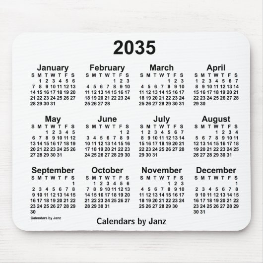 2035 White Calendar van Janz Muismat (Voorkant)