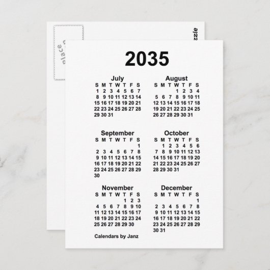 2035 Witte 6 Maanden Mini Kalender van Janz Briefkaart (Voorkant / Achterkant)