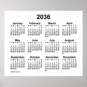 2036 White Calendar door Janz Print