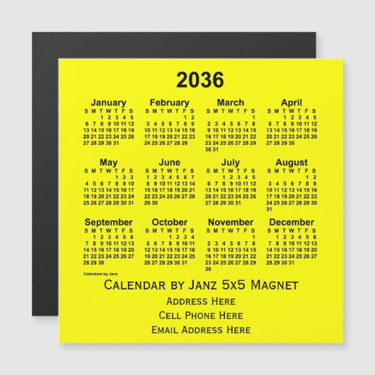 2036 Yellow Business Calendar van Janz (Voorkant / Achterkant)