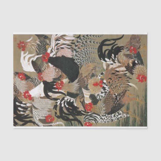 20. 群 図, 若 冲 Roosters, Jakuchu Tissuepapier (Voorkant)