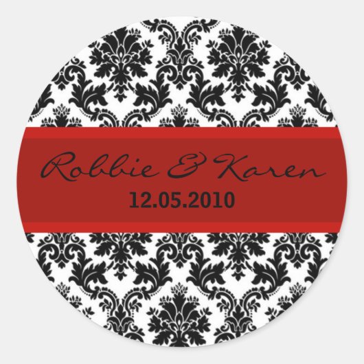 20 - 1,50-inch zwarte Damask & Red Favor Stickers (Voorkant)