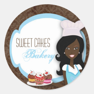 20 - 1,5" Afro-Amerikaanse Baker Cup Cakes Bakkeri Ronde Sticker