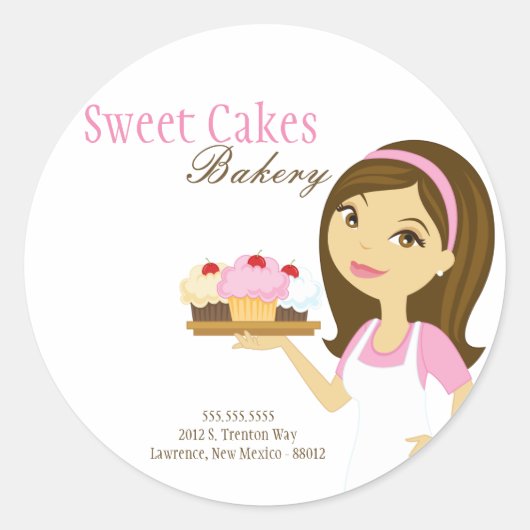 20 - 1,5" Bakkerij Brunette Baker Adres Stickers (Voorkant)