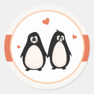 20 - 1,5" Envelop Pinguïn Liefde/Harten Peach Ronde Sticker