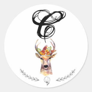 20 - 1.5 Envelop Seal boho hert Buck Head Browni Ronde Sticker