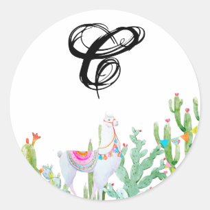 20 - 1.5 Envelop Seal Boho Llama Bohemian Cacti Ronde Sticker