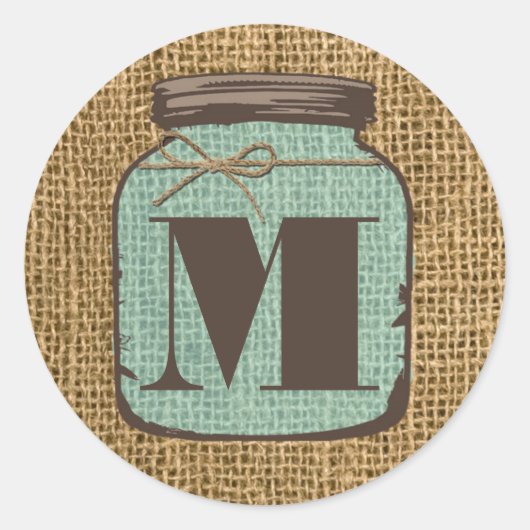 20 - 1.5 Envelop Seal Mason Jar Burlap Land Ronde Sticker (Voorkant)