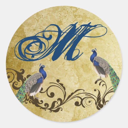 20 - 1.5 Envelop Seal Peacock  veren Ronde Sticker (Voorkant)