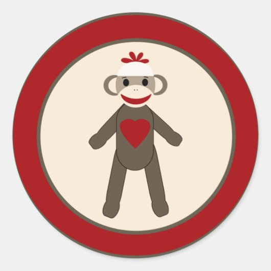 20 - 1,5" Envelop Seal Red Sock Monkey Ronde Sticker (Voorkant)