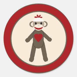 20 - 1,5" Envelop Seal Red Sock Monkey Ronde Sticker