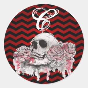 20 - 1.5 Envelop Seal Skull Roos gothic Chevron bl Ronde Sticker