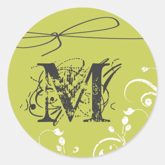 20 - 1.5 Envelope Seal Monogram Groene Bloemlaag Ronde Sticker (Voorkant)