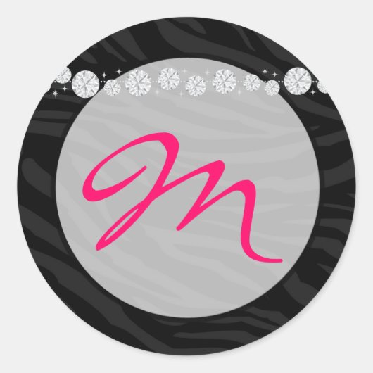20 - 1.5 Envelope Seal Monogram Zebra Diamond Ronde Sticker (Voorkant)