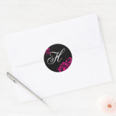 20 - 1.5 Envelopsluiting Zwart Hot Pink Floral Ronde Sticker (Envelop)