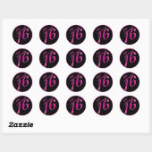 20 - 1.5"Envelopverbinding Sweet 16 Roze Zwarte Pa Ronde Sticker (Vel)