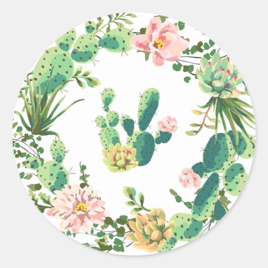 20 - 1.5 Envelopzegel Boheemse cactus vetplanten Ronde Sticker (Voorkant)
