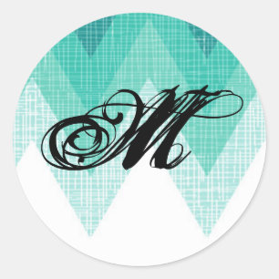 20 - 1.5 Envelopzegel Ombre Blauwgroen Chevron Ronde Sticker