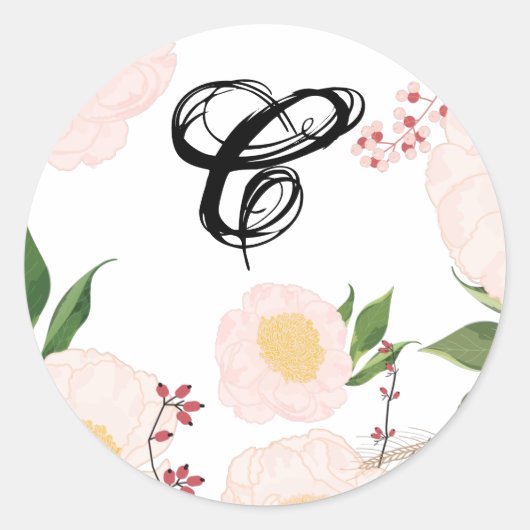 20 - 1.5 Envelopzegel Witte Bloemen op Wh Ronde Sticker (Voorkant)