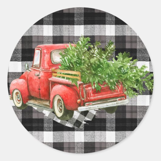 20 - 1.5 Envelopzegel XMAS Truck Buffel Plaid Ronde Sticker (Voorkant)