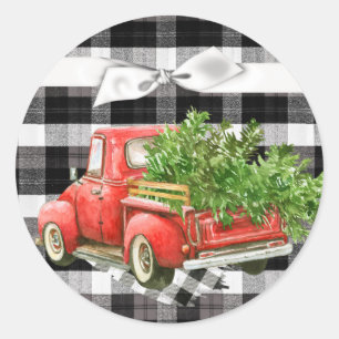 20 - 1.5 Envelopzegel XMAS Vrachtwagen Kerstbuffa Ronde Sticker