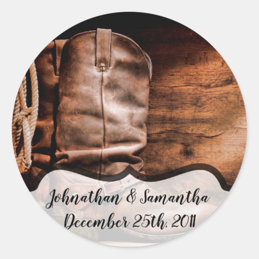 20 - 1,5" Favor Stickers Cowboy Boots Schuur Hout (Voorkant)