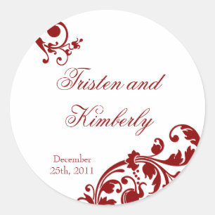 20 - 1,5" Favor Stickers Crimson Red Floral Filig