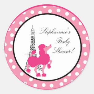 20 - 1,5" Favor Stickers Roze Poodle Paris Eiffel